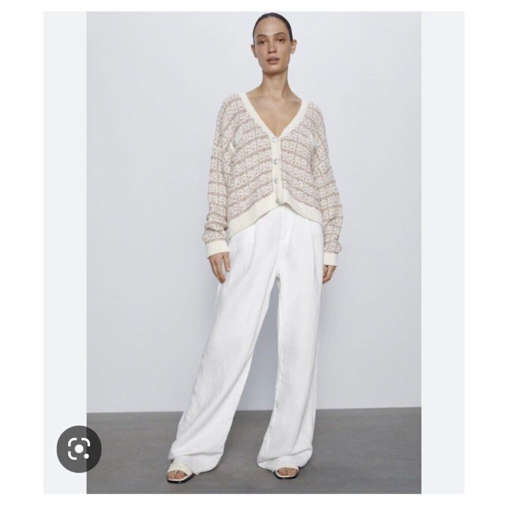 ZARA Blogger Fave Metallic Jeweled Cardigan‎ Sz Small